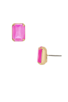 Emerald Cut Stud Earrings W/Crystal Accents - Lush Lemon - Women&
