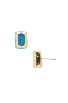 Emerald Cut Stud Earrings W/Crystal Accents - Lush Lemon - Women&