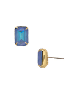 Emerald Cut Stud Earrings W/Crystal Accents - Lush Lemon - Women&