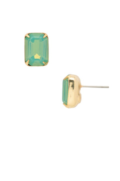 Emerald Cut Stud Earrings W/Crystal Accents - Lush Lemon - Women&