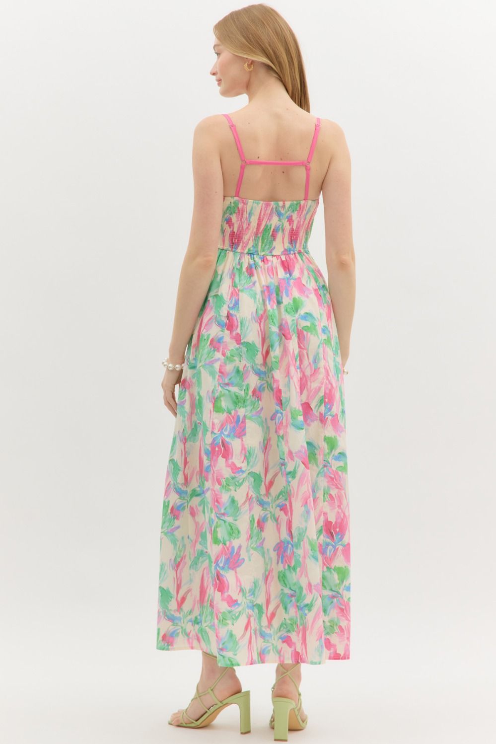 Empire Floral Bow Tie Midi Dress - Lush Lemon - Women's Clothing - Entro - 16661021007101