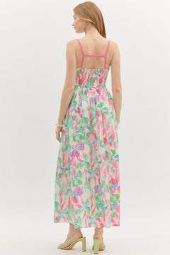 Empire Floral Bow Tie Midi Dress - Lush Lemon - Women&
