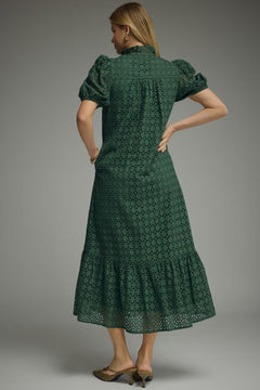 Eyelet Puff Sleeve Midi Dress
