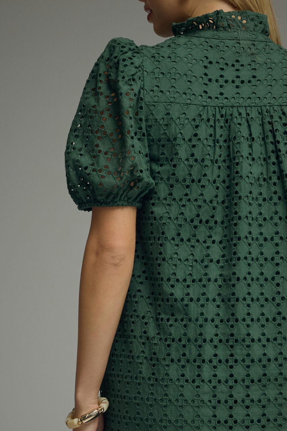 Eyelet Puff Sleeve Midi Dress