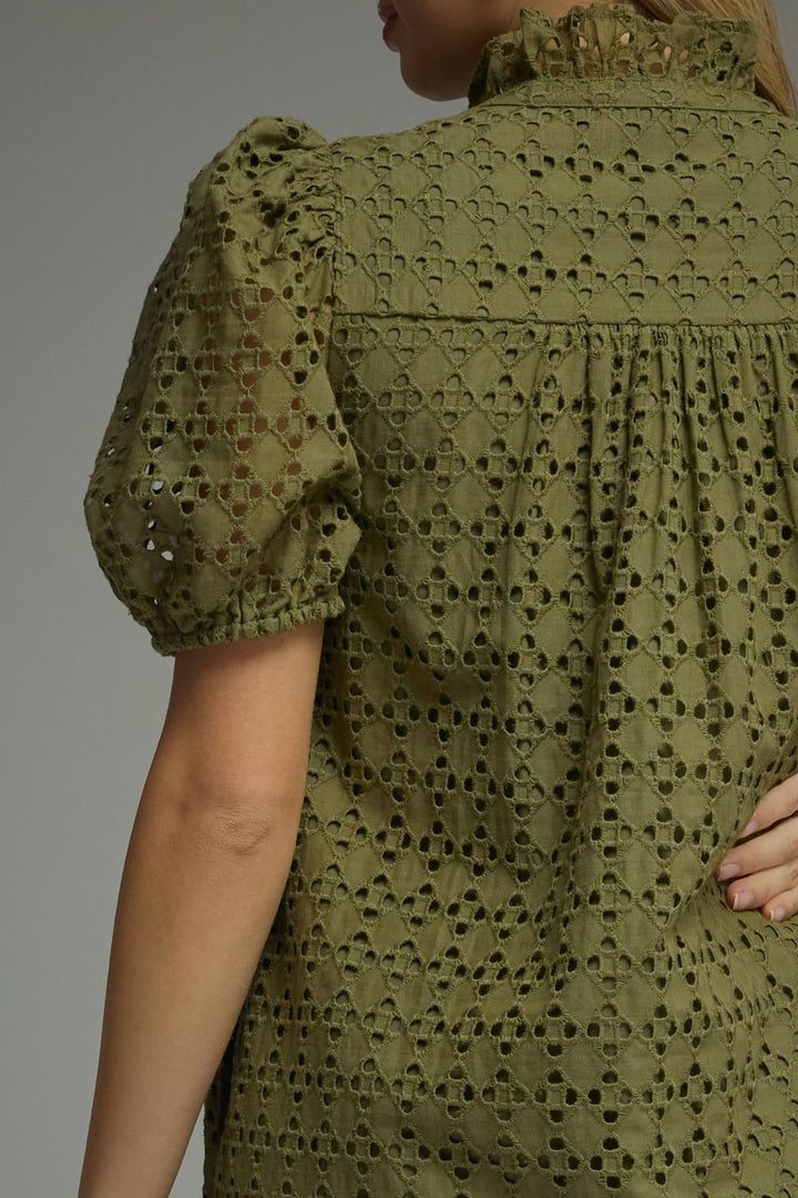 Eyelet Puff Sleeve Midi Dress