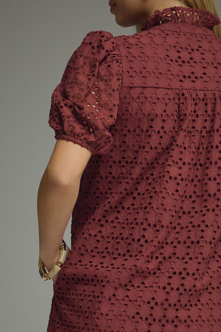 Eyelet Puff Sleeve Midi Dress