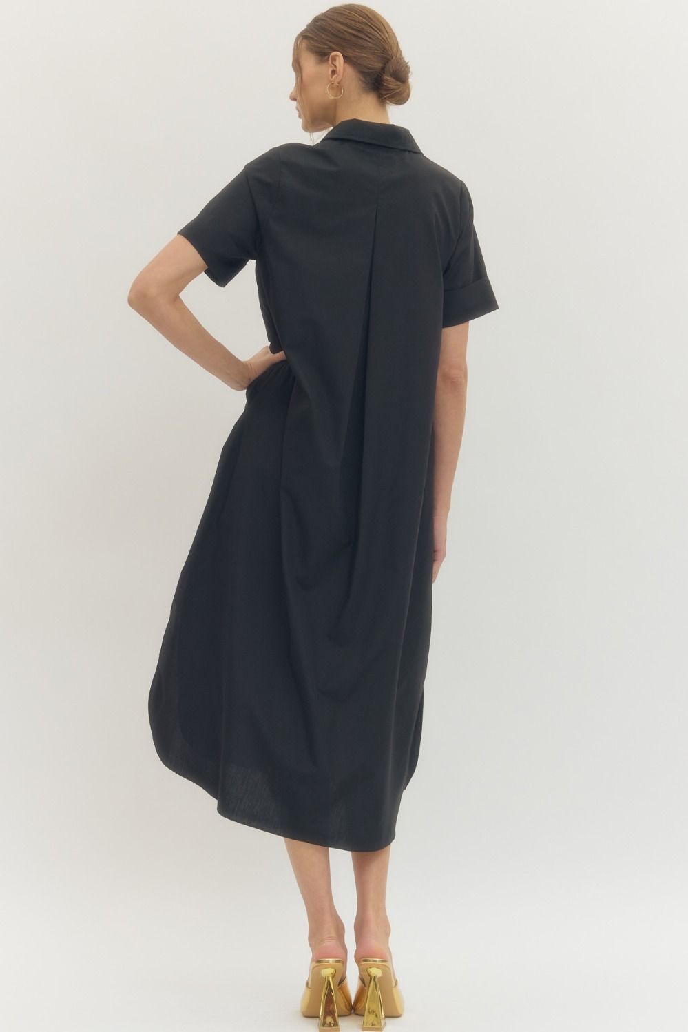 Black Gold Button Midi Dress