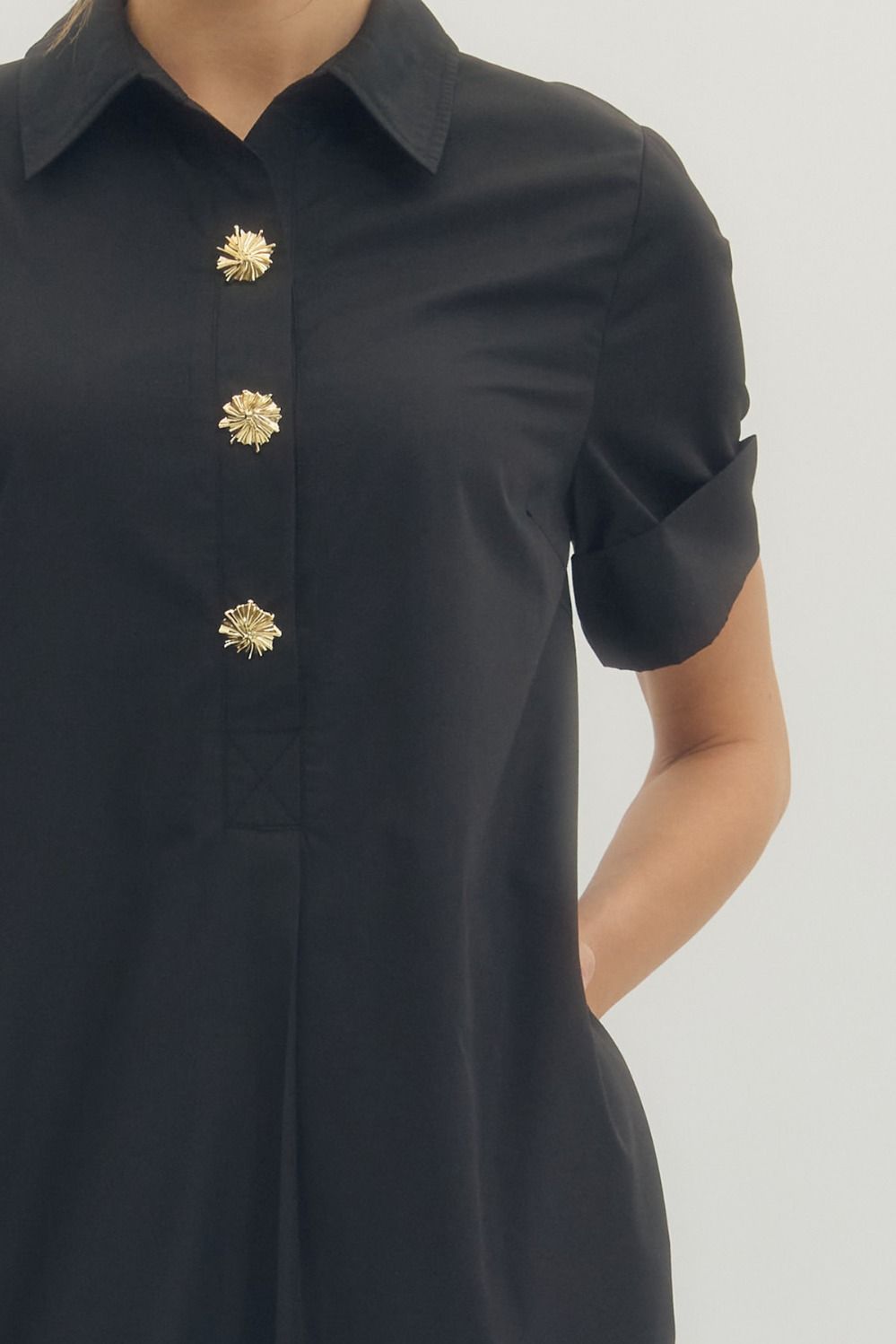 Black Gold Button Midi Dress