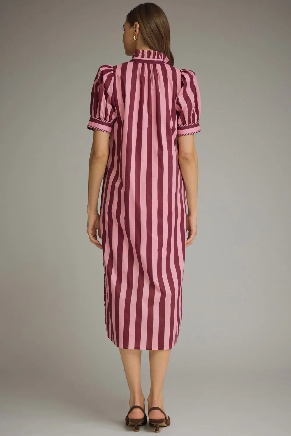 Stripe Ruffle Neck Midi Dress