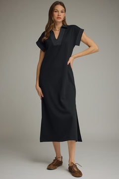 Black Contrast Stitch Midi Dress