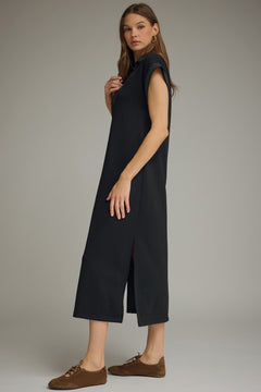 Black Contrast Stitch Midi Dress