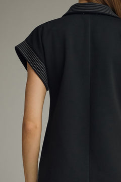 Black Contrast Stitch Midi Dress