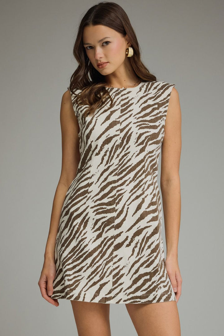 Zebra Print Shoulder Detail Mini Dress