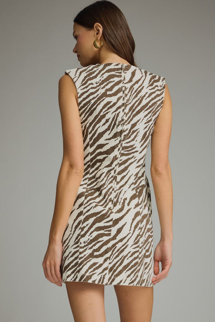 Zebra Print Shoulder Detail Mini Dress