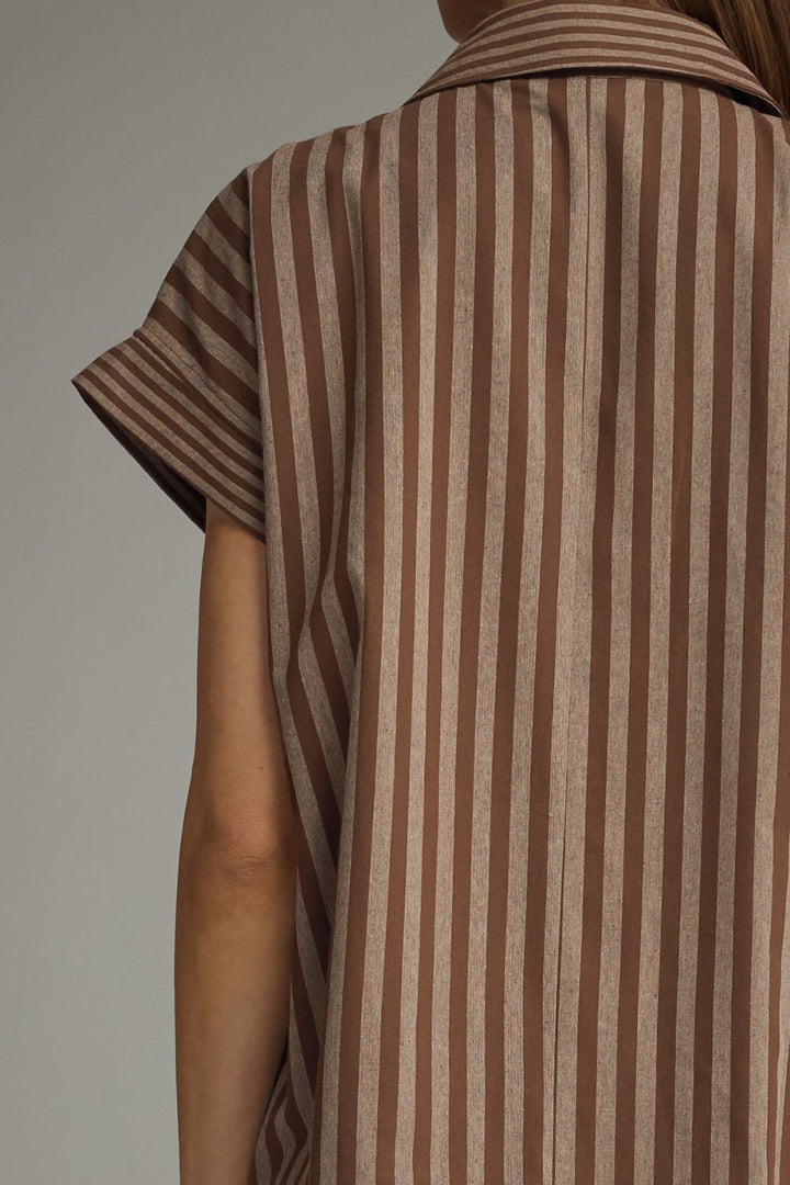 Striped Collared Pocket Midi Dress