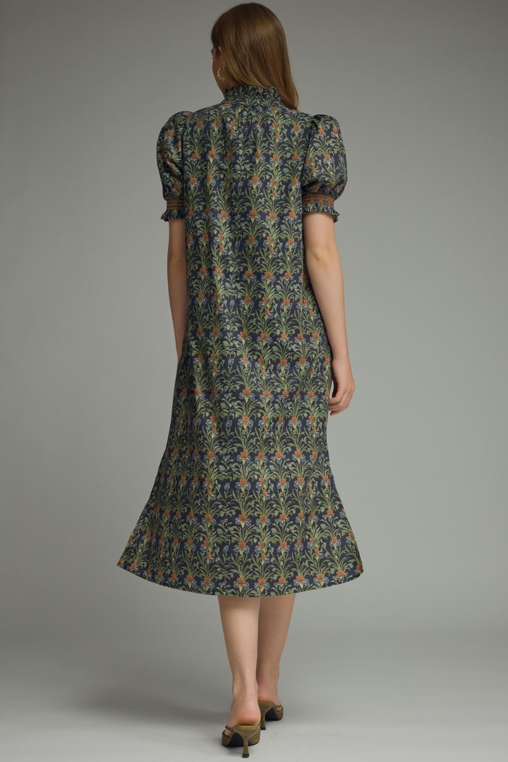 Ruffle Neck Floral Midi Dres