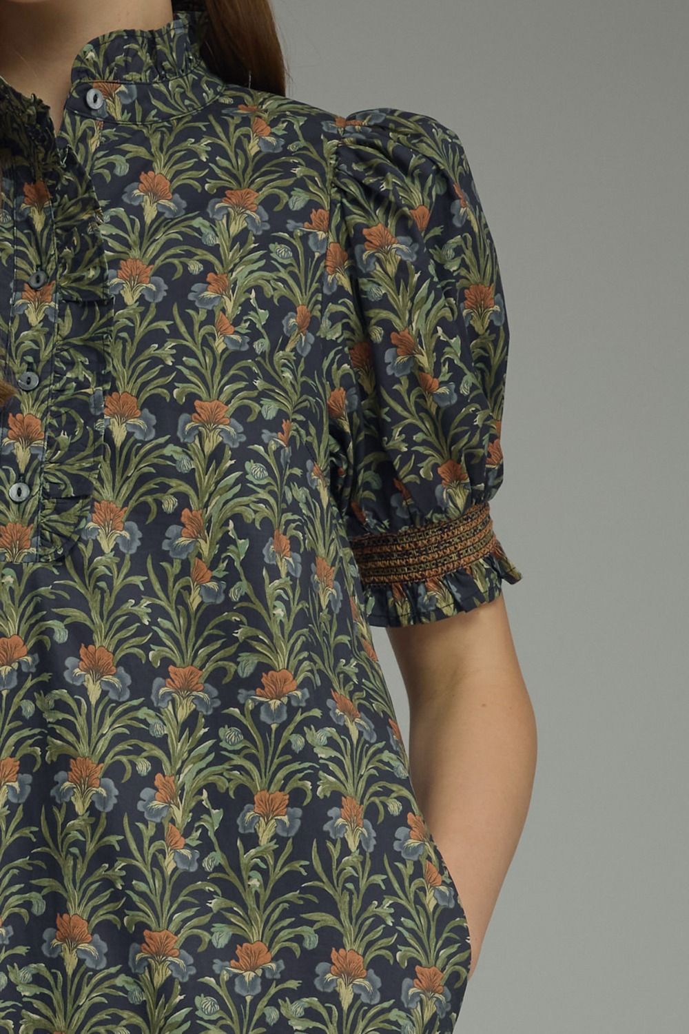Ruffle Neck Floral Midi Dres