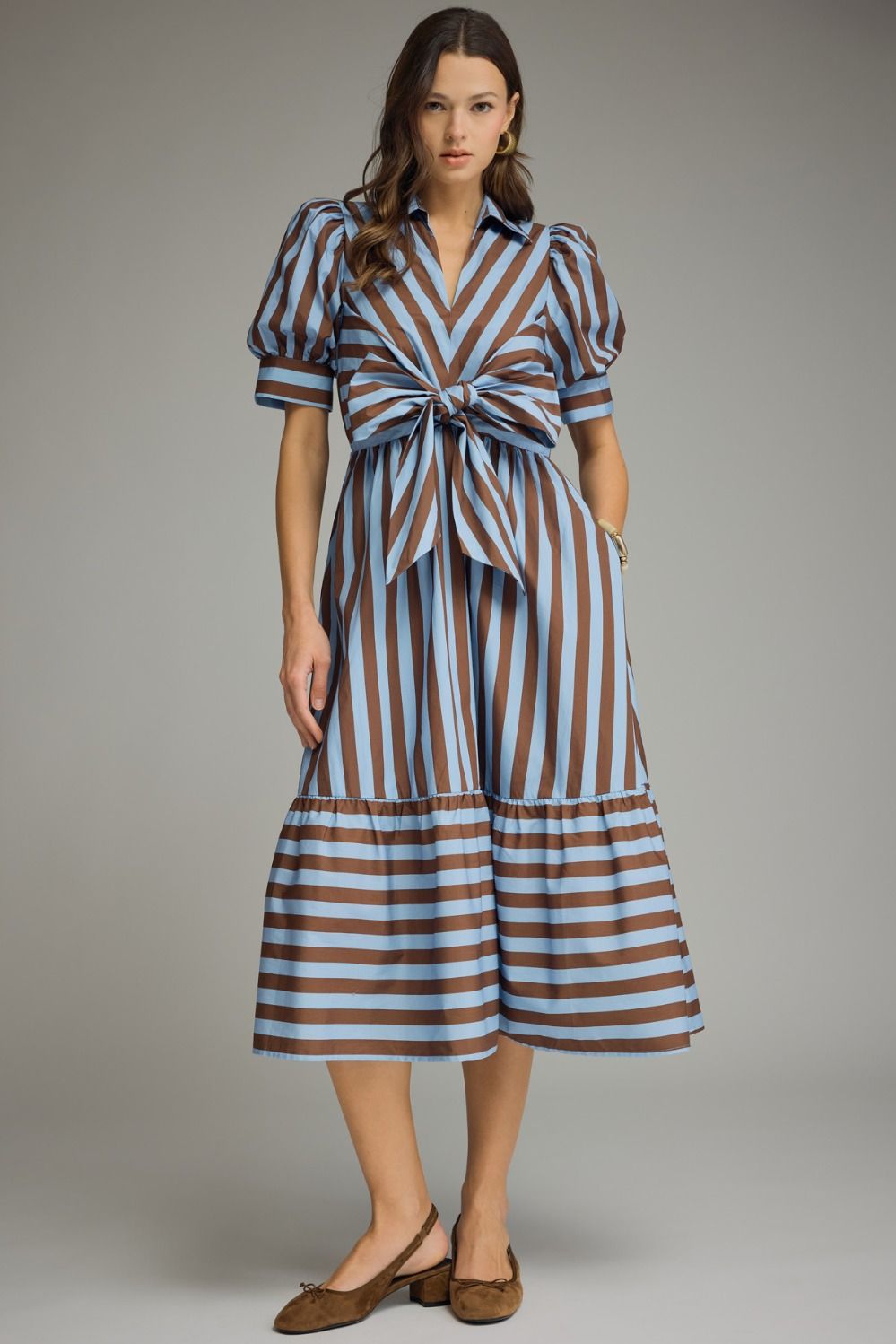 Striped Tie Front Midi Dress
