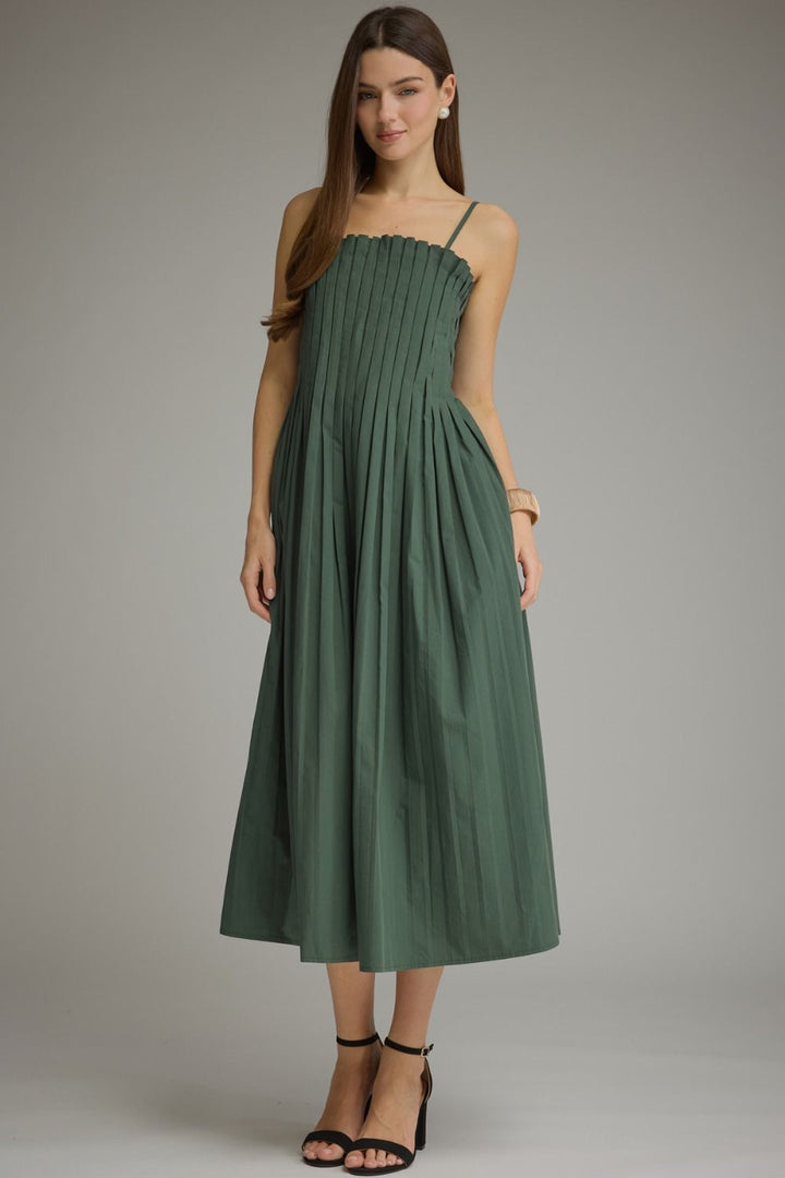 Pleated Cotton Midi Dress