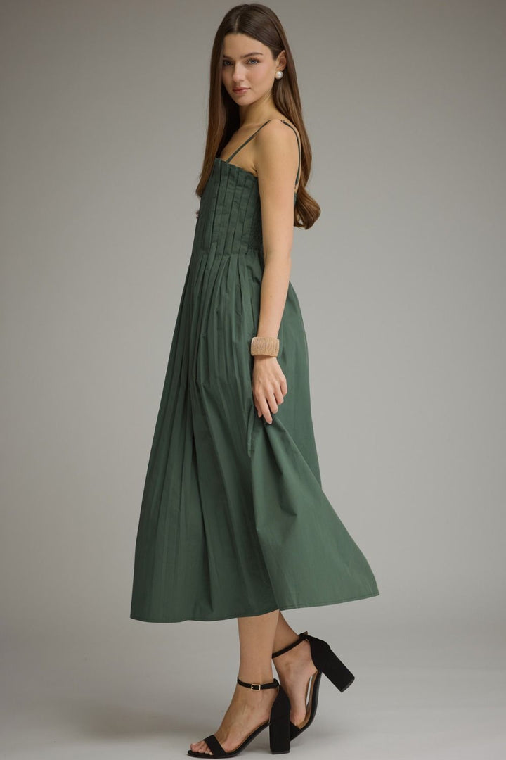 Pleated Cotton Midi Dress