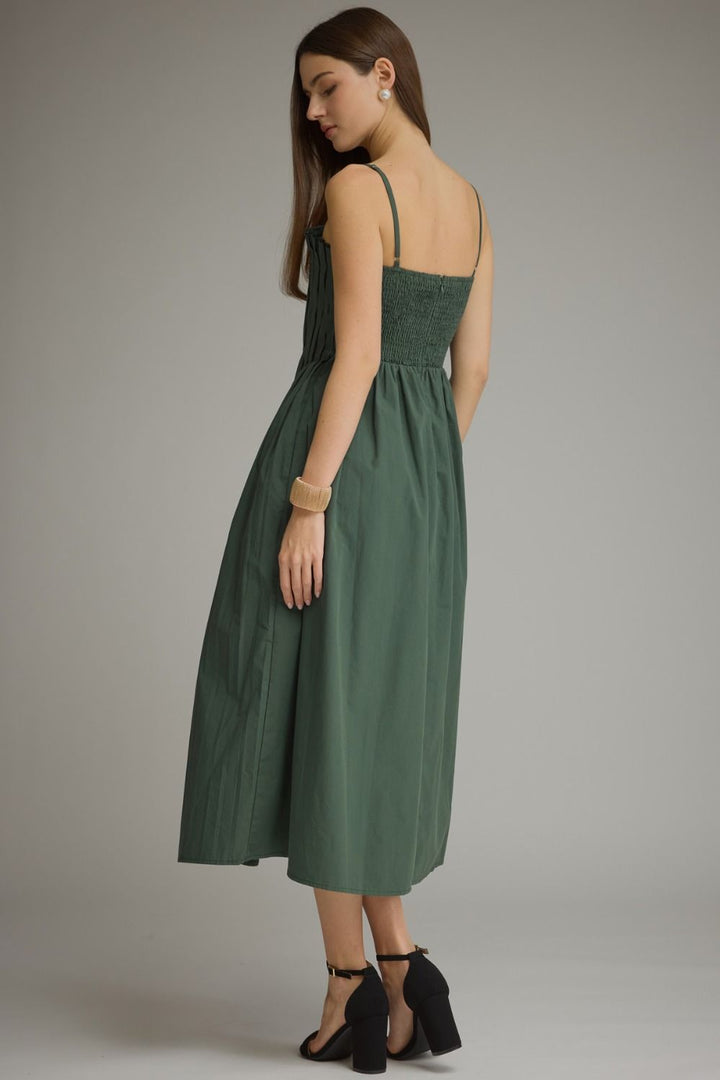 Pleated Cotton Midi Dress