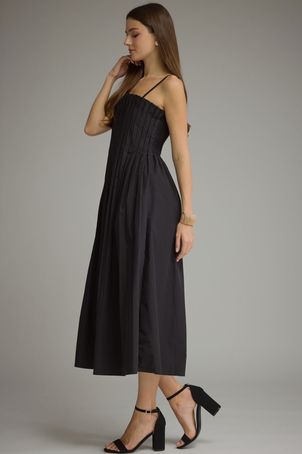 Pleated Cotton Midi Dress
