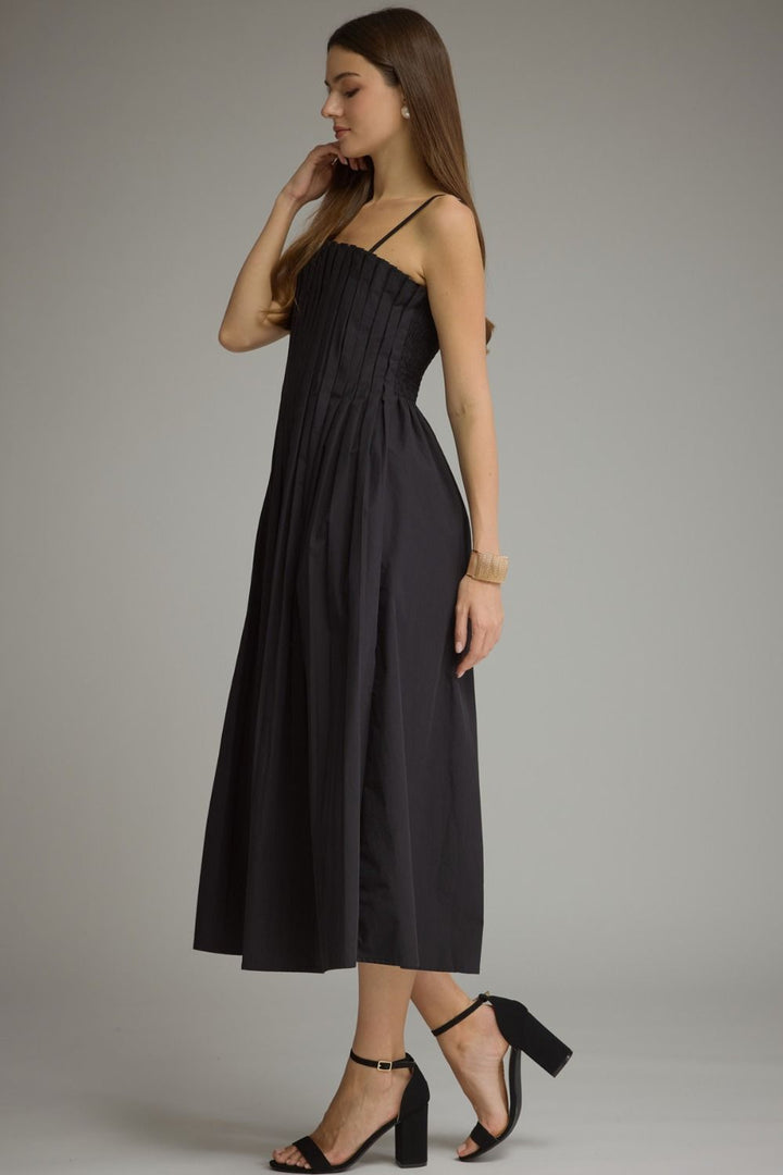Pleated Cotton Midi Dress