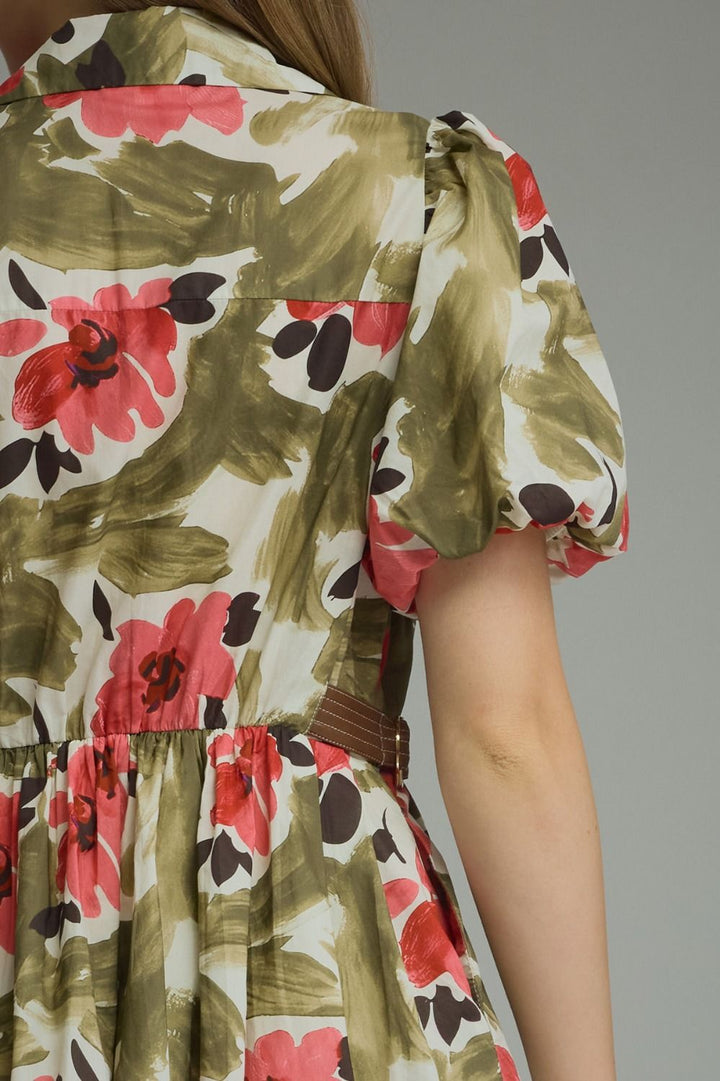Floral V-Neck Puff Sleeve Mini Dress