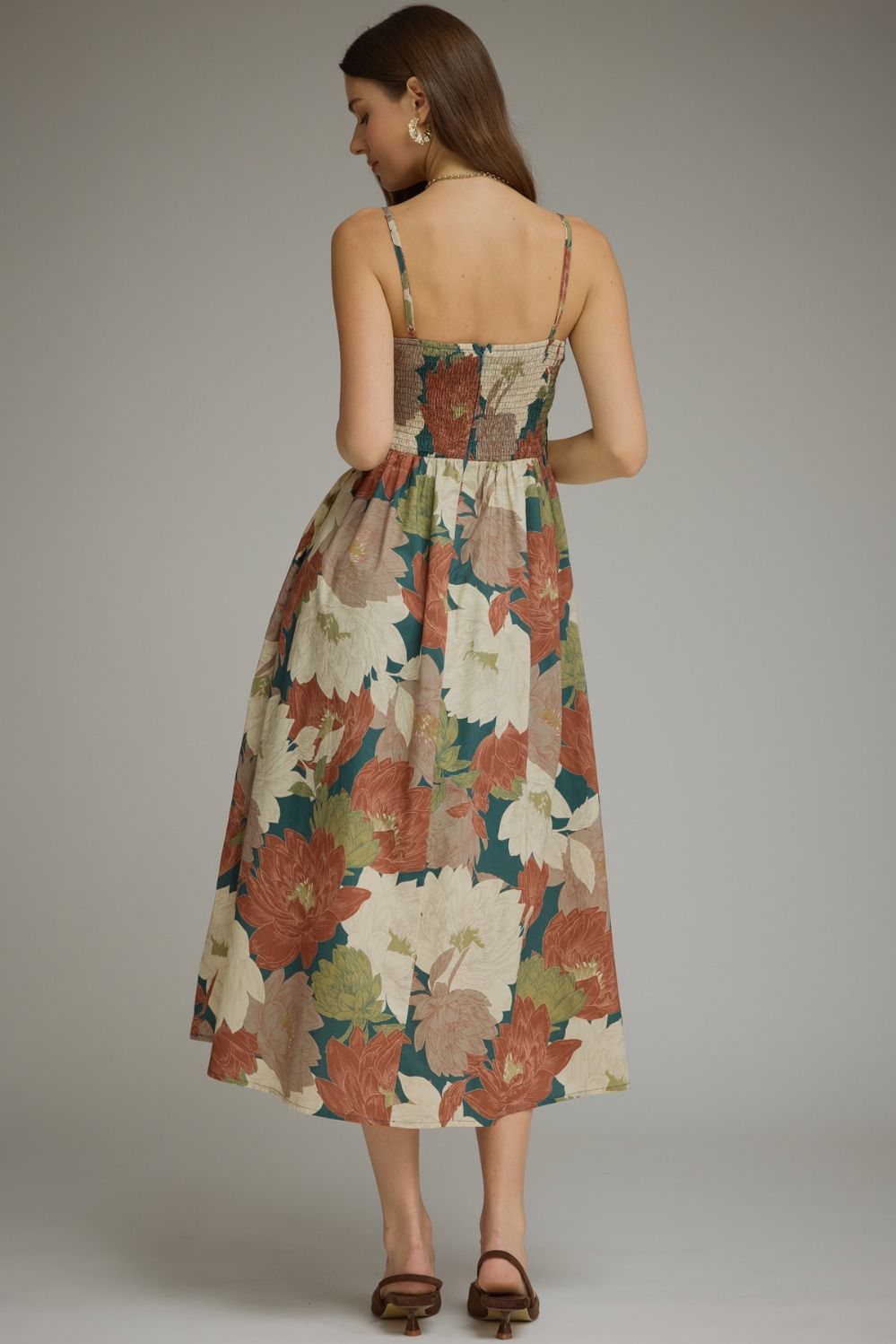Floral Pleated Bodice Midi Dress