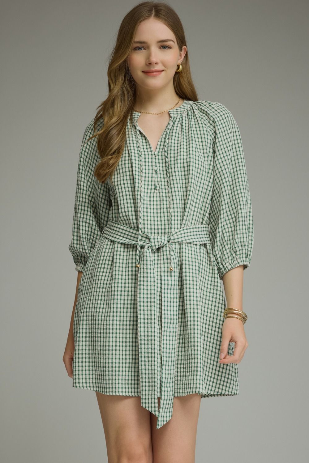 Gingham Tie Waist Mini Dress
