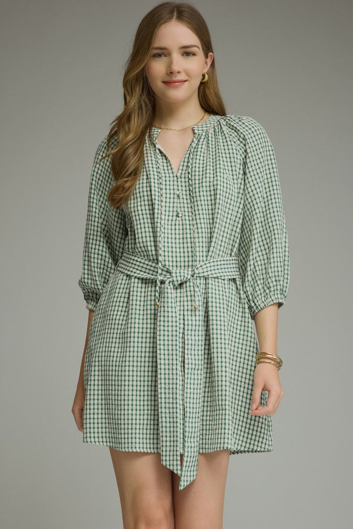 Gingham Tie Waist Mini Dress
