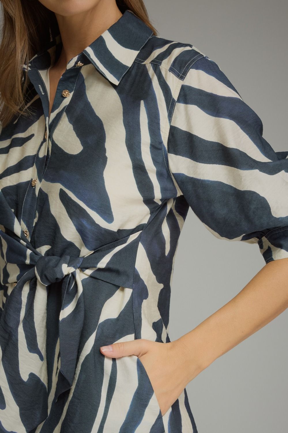 Abstract Print Belted Shirt Dress