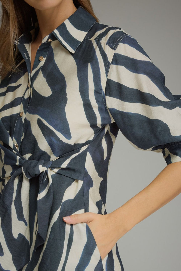Abstract Print Belted Shirt Dress