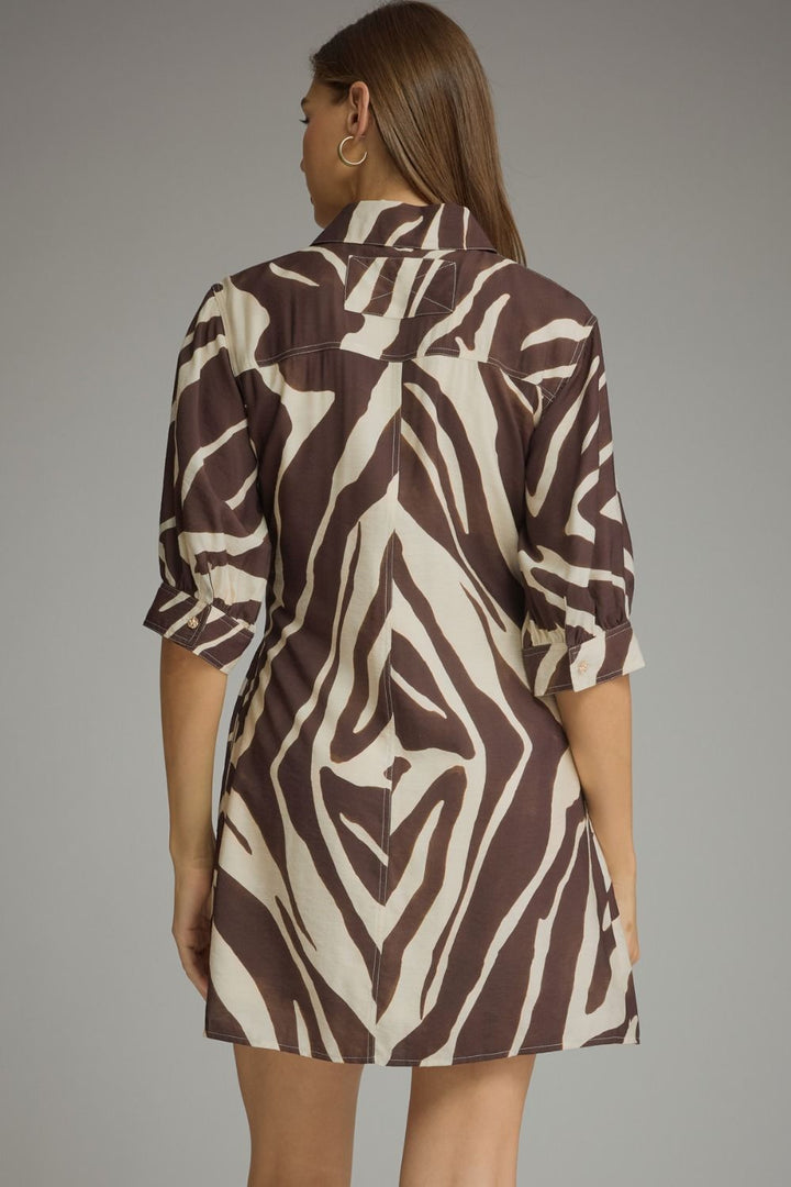 Abstract Print Belted Shirt Dress