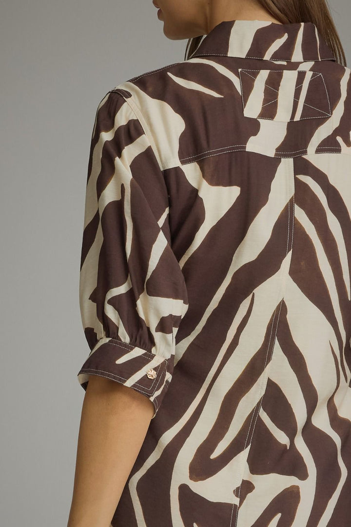 Abstract Print Belted Shirt Dress