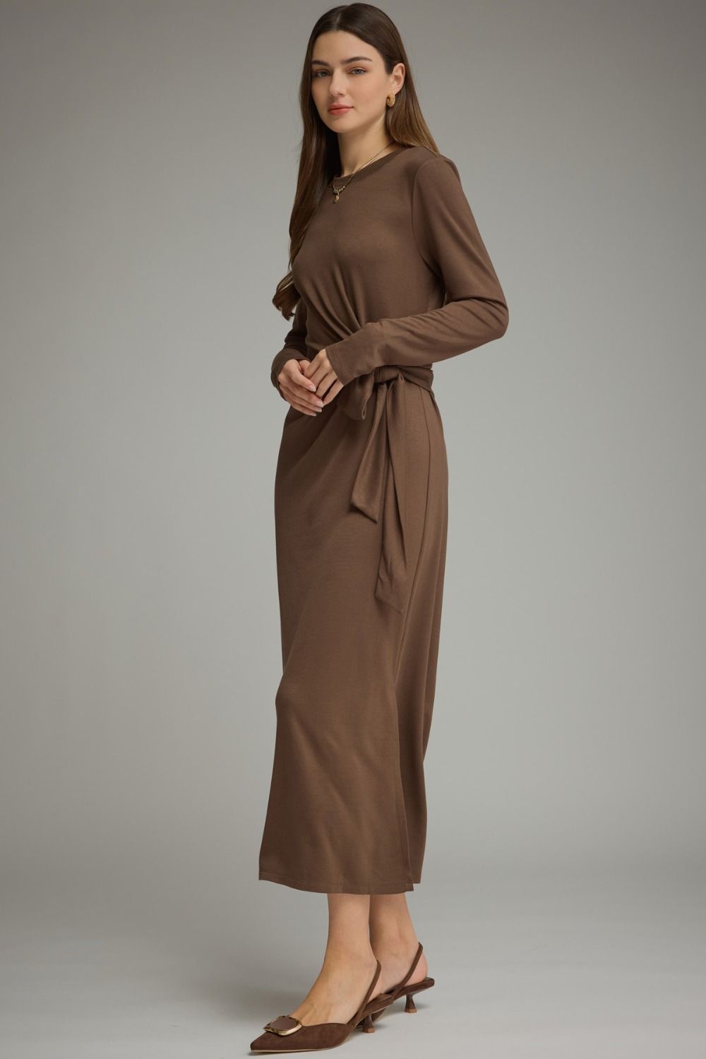 Side Tie Waist Midi Dress