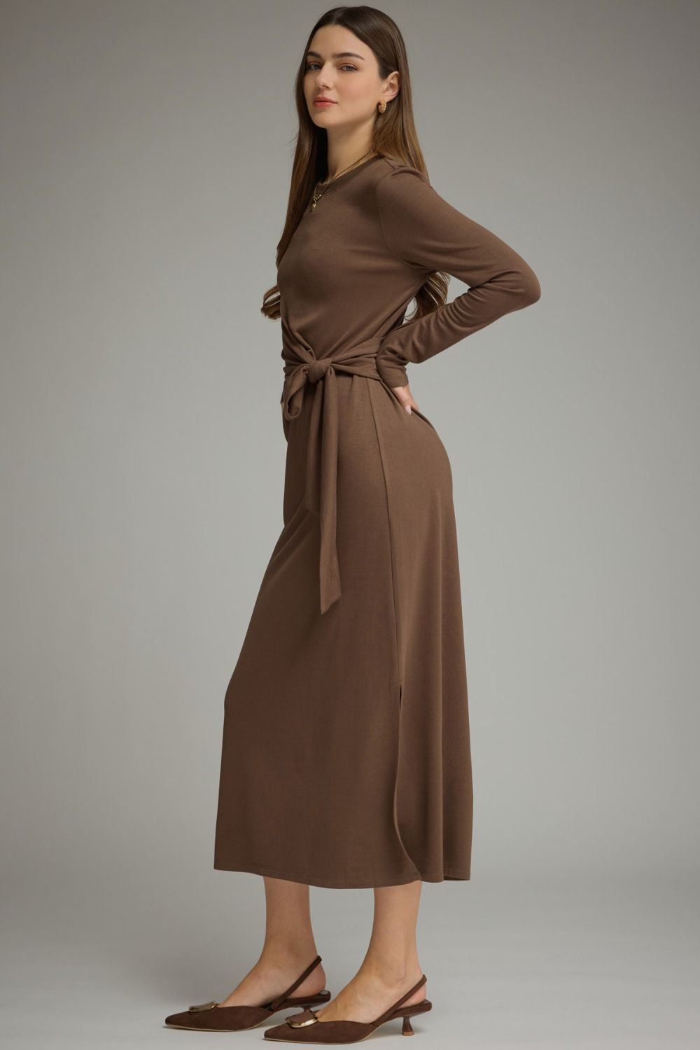 Side Tie Waist Midi Dress
