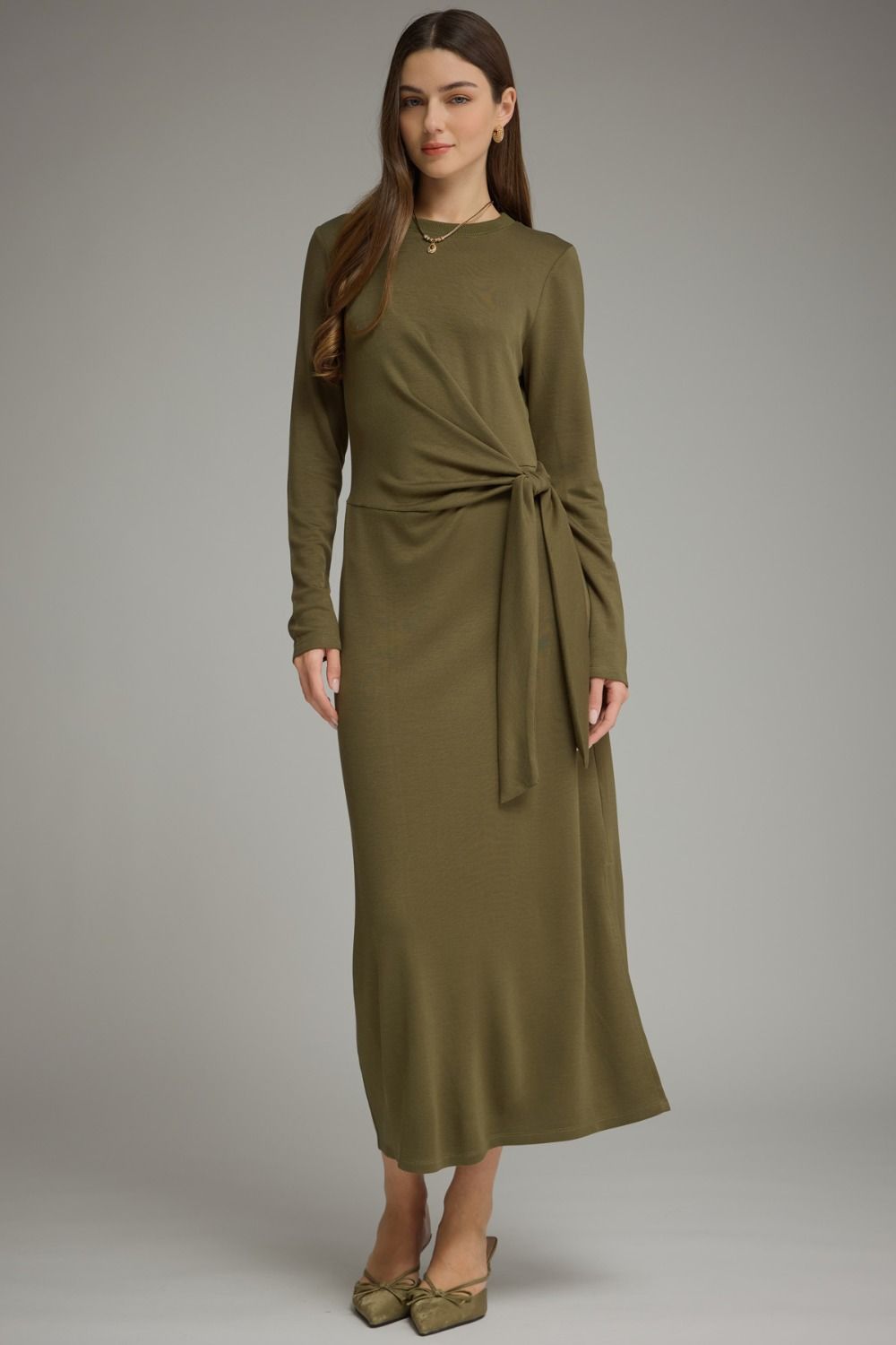 Side Tie Waist Midi Dress
