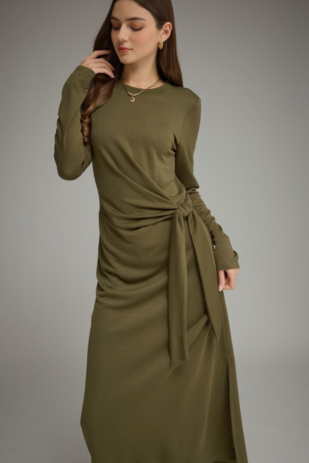 Side Tie Waist Midi Dress
