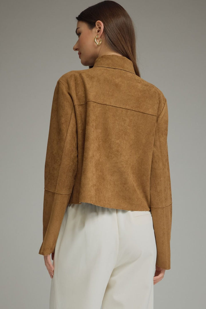 Brown Suede Tie-Neck Cropped Jacket