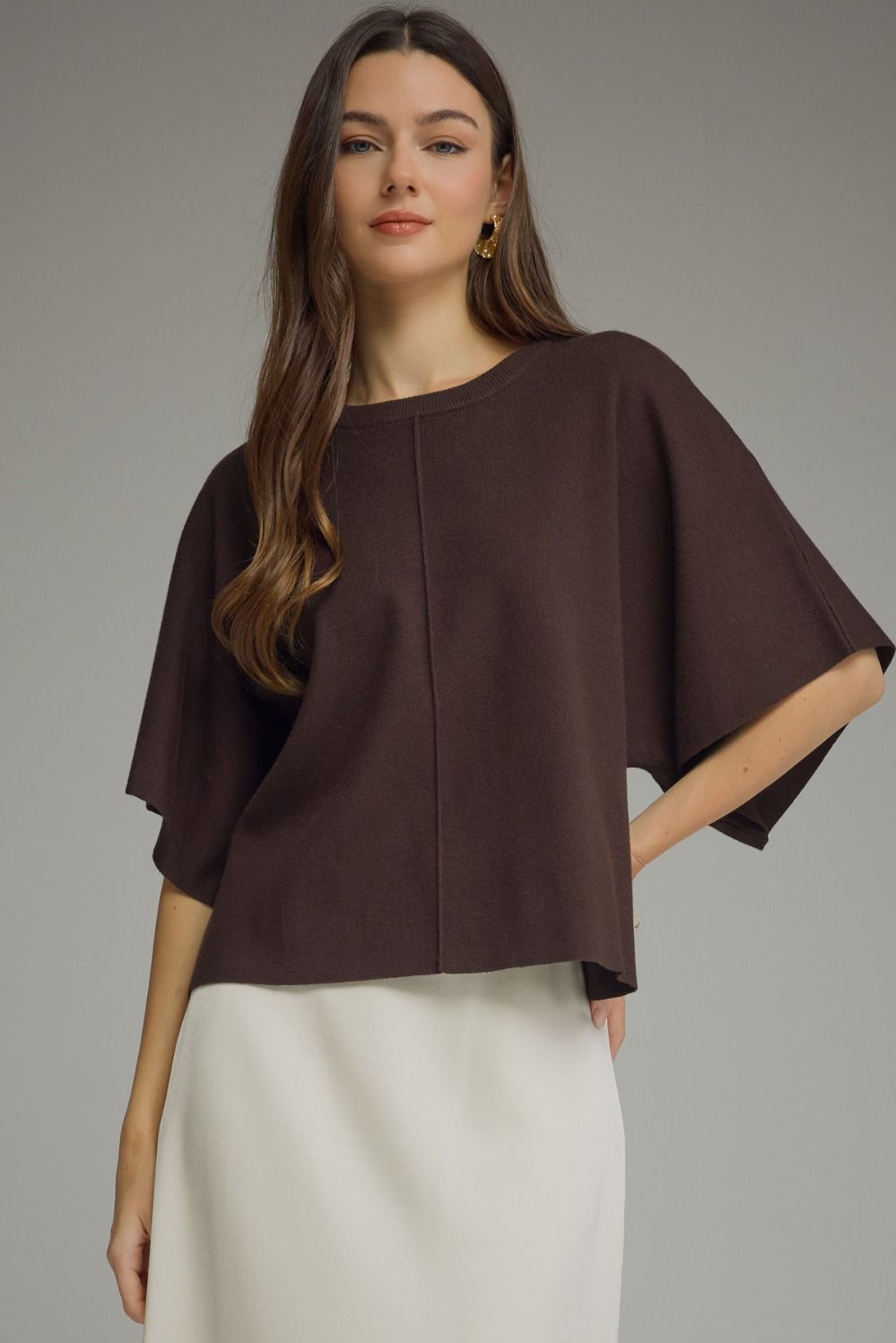 Relaxed Knit Top W/ Wide Sleeves