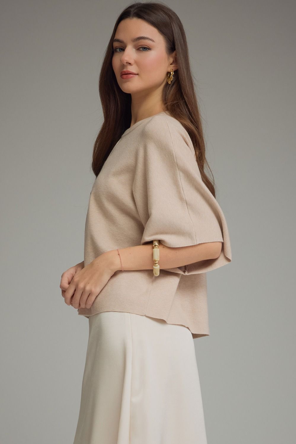 Relaxed Knit Top W/ Wide Sleeves