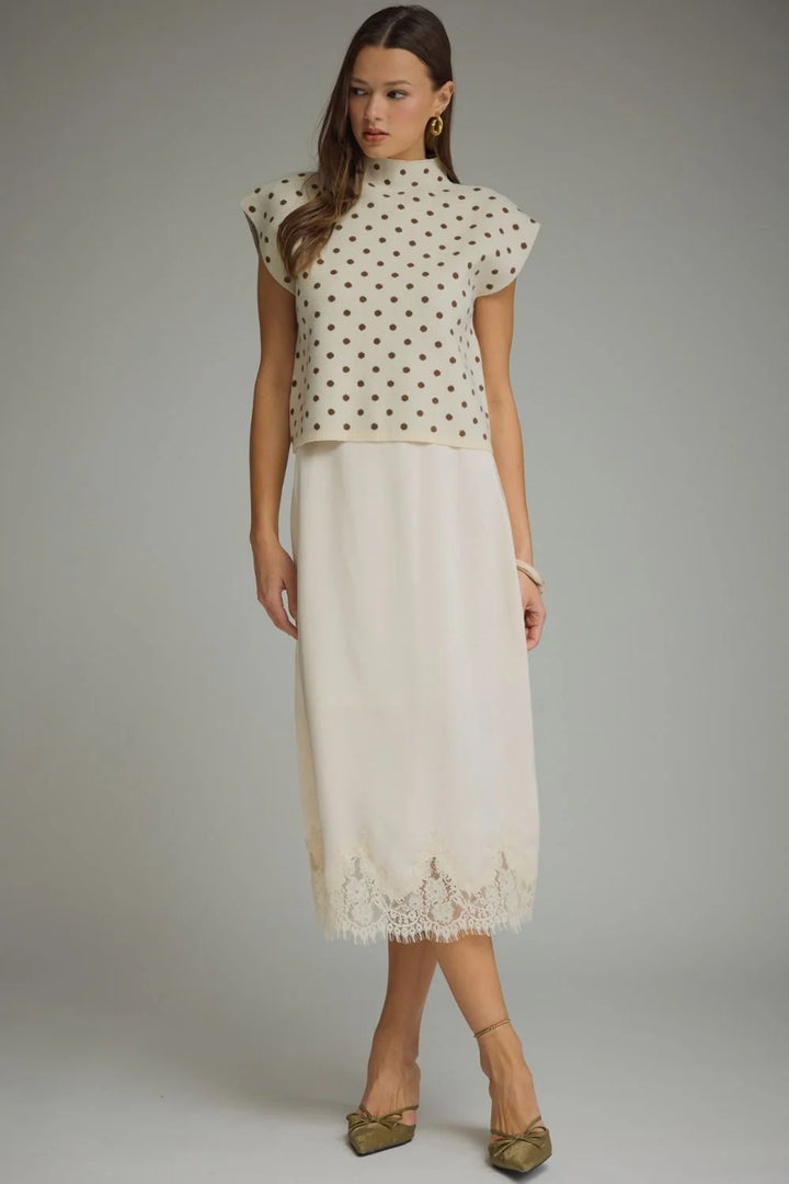Polka Dot Mock Neck Sweater Top