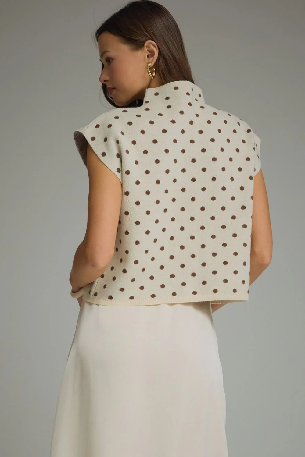 Polka Dot Mock Neck Sweater Top