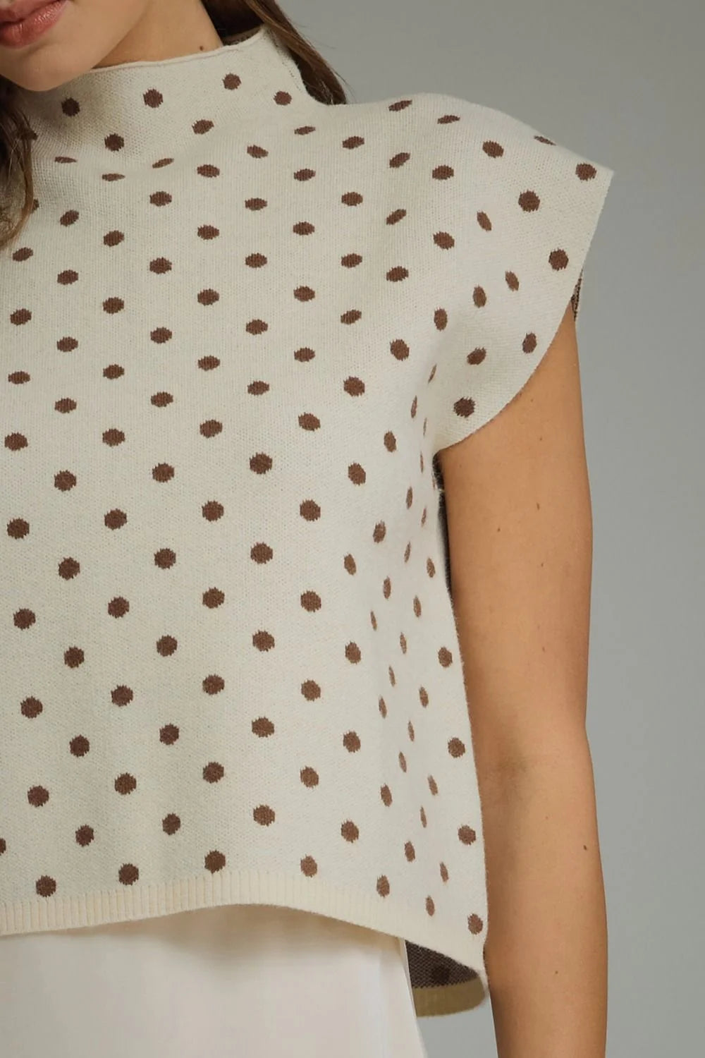 Polka Dot Mock Neck Sweater Top