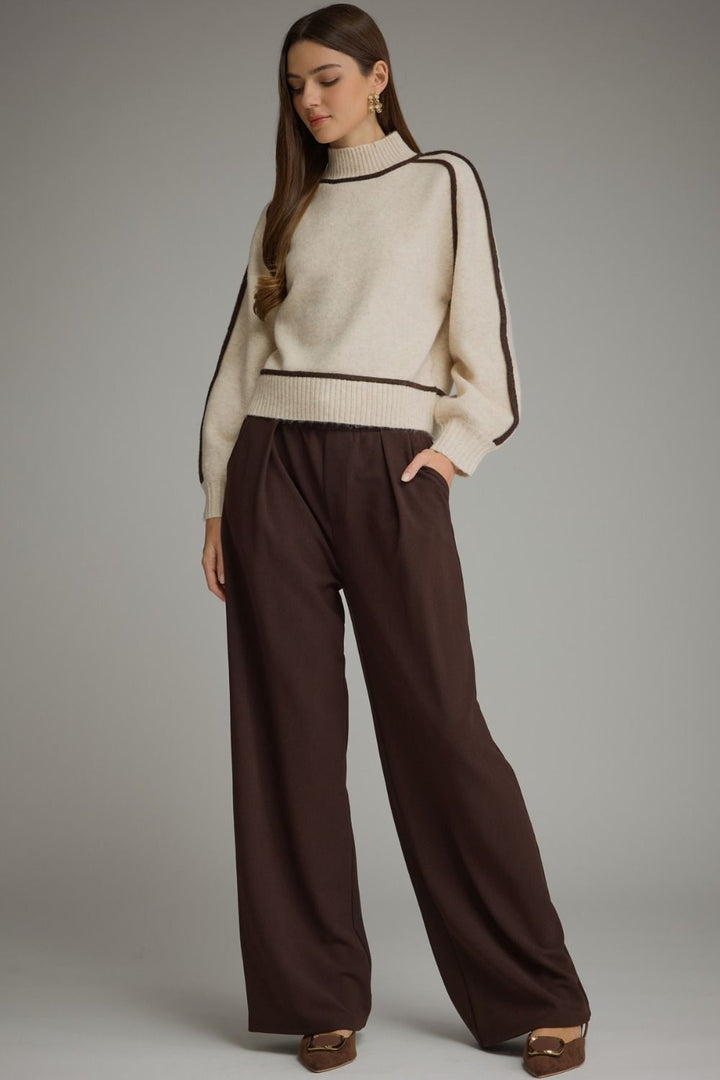 Contrast Trim Mock Neck Sweater