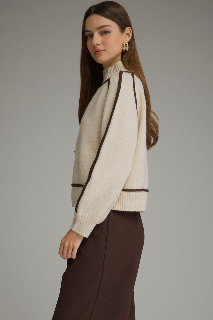 Contrast Trim Mock Neck Sweater