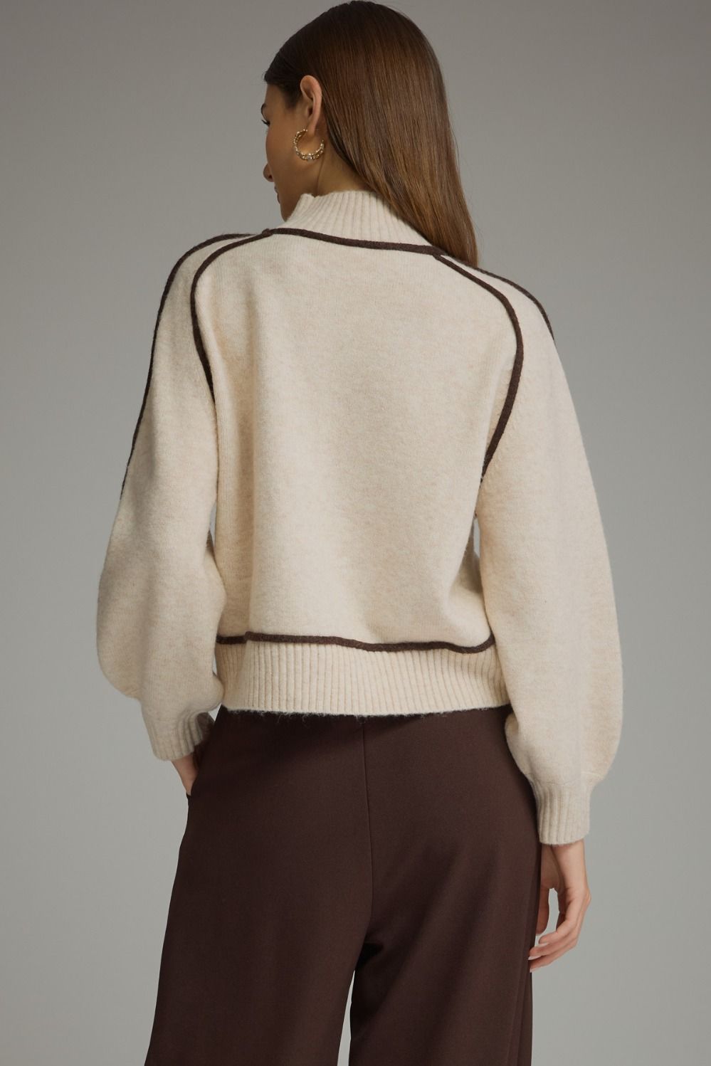 Contrast Trim Mock Neck Sweater