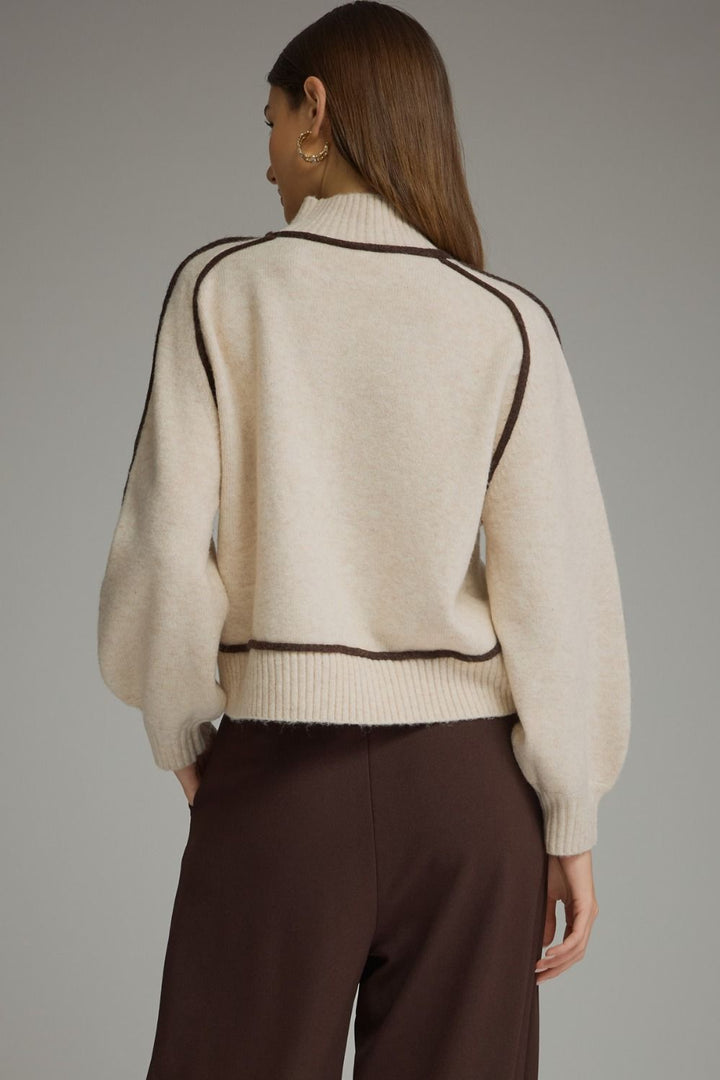Contrast Trim Mock Neck Sweater