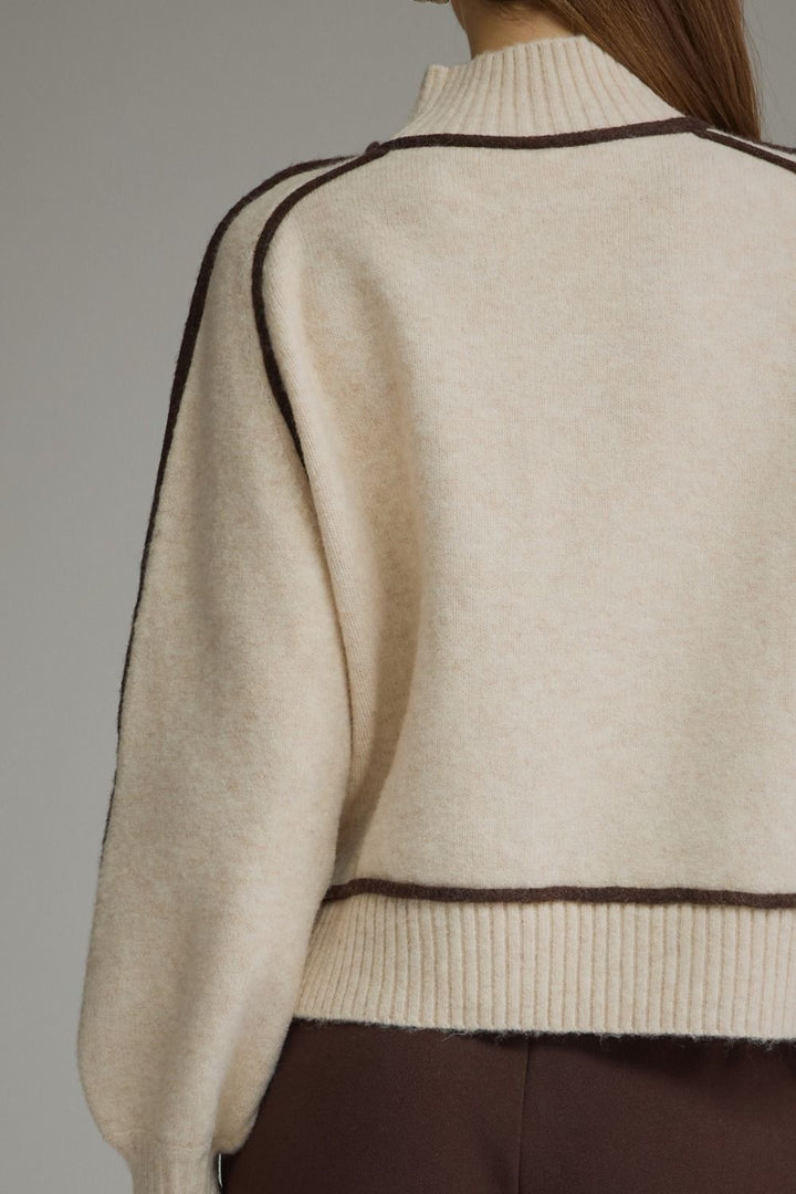 Contrast Trim Mock Neck Sweater